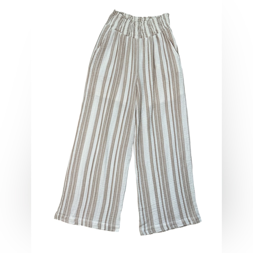 Goldfield by Daisy Striped Cotton Pants – Wide Leg, Elastic Waist (S)